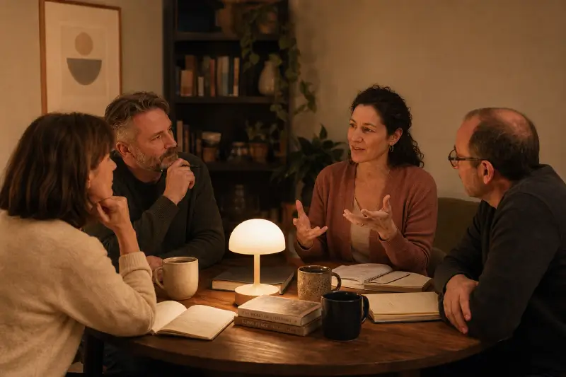 כיתת לימוד עם משתתפים בסדנת גישור, לוח עם תרשים תהליך ברקע — לימודי גישור והכשרה מקצועית
